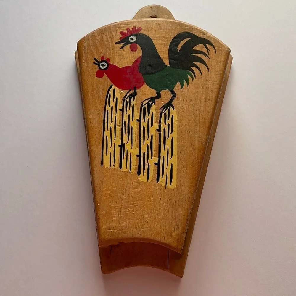 Vintage Midcentury Nevco Rooster painted wooden 5 knife holder.